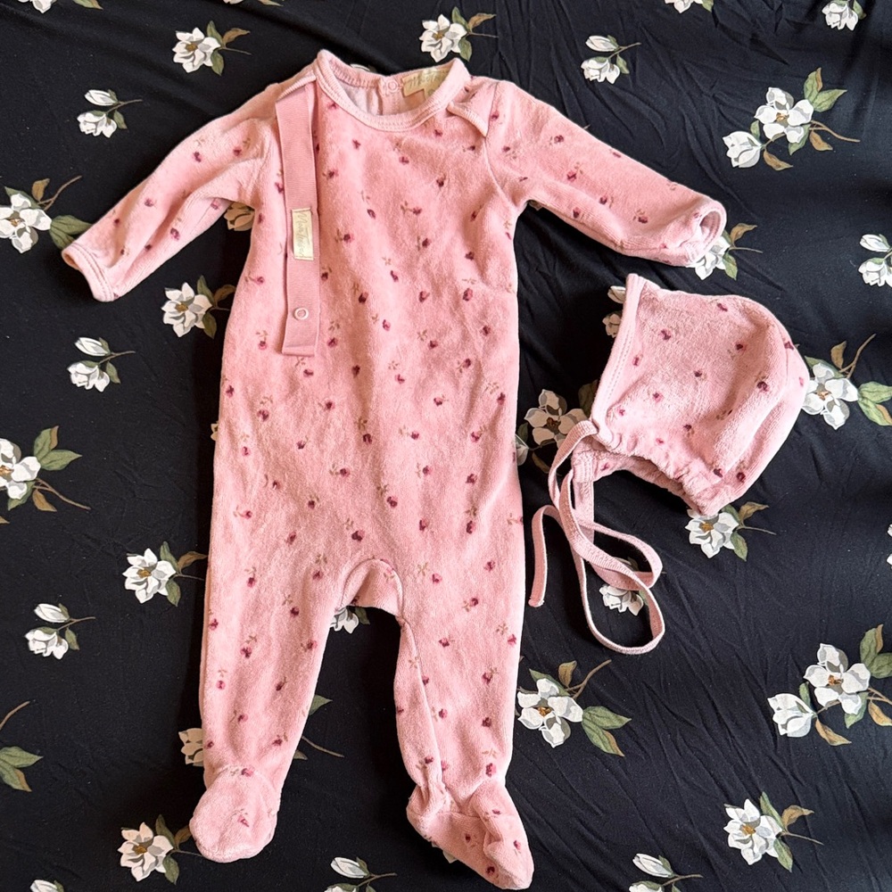 Pink Floral Kids One Piece with Hat